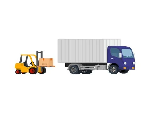 Vector forklift loading truck. Isolated on whine. Stock Illustration