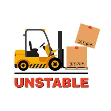 Vector forklift truck moving dropping cardboard boxes. Stock Illustration