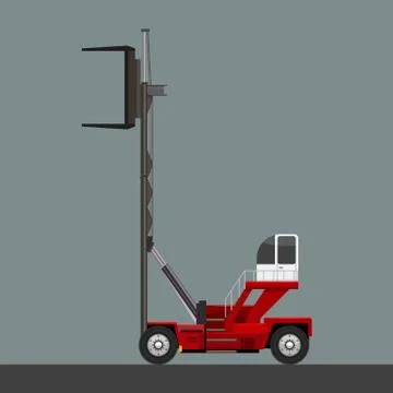 Vector of forklift working with cargo container and carton and crane hook. Stock Illustration