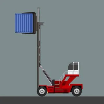 Vector of forklift working with cargo container and carton and crane hook. Stock Illustration
