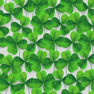 Vector four-leaf clover seamless pattern background. Lucky fower-leafed green Stock Illustration
