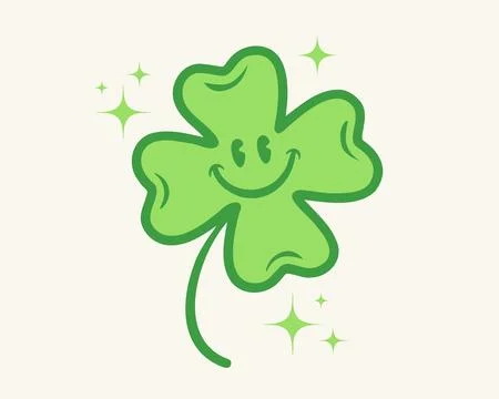 Vector four leaf lucky clover for st. Patrick's day in groovy style. Retro .. Stock Illustration
