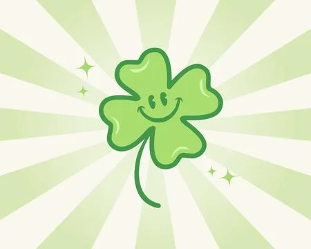 Vector four leaf lucky clover for st. Patrick's day in groovy style. Retro .. Illustrazione stock