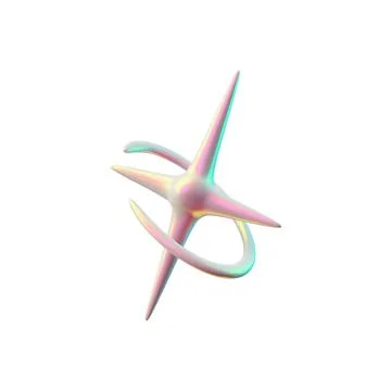 Vector four-pointed 3D star with a ring around with holographic reflection and Stock Illustration