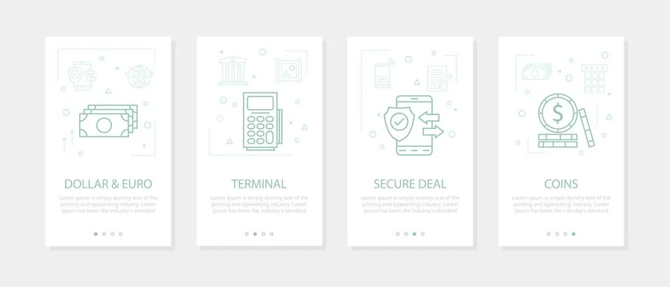 Vector four vertical banners - banking and financial - dollar, terminal イラスト素材