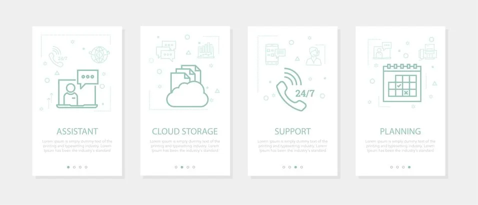 Vector four vertical mobile banners - online support - assistant Stock Illustration