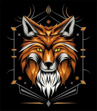 Vector fox animal face with ornament background Stock Illustration