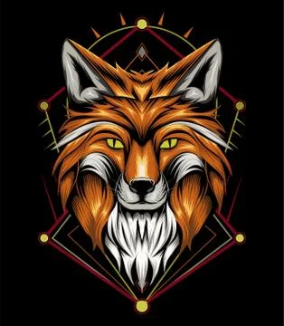 Vector fox animal face with ornament background Stock Illustration