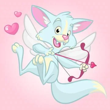 Vector fox cupid with bow and arrow. Illustration of a white fox cupid for St Stock Illustration