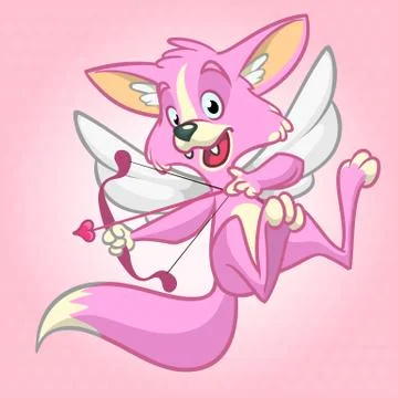 Vector fox cupid with bow and arrow. Illustration of a white fox cupid for St Stock Illustration
