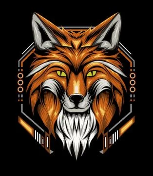 Vector fox with ornament background Stock Illustration