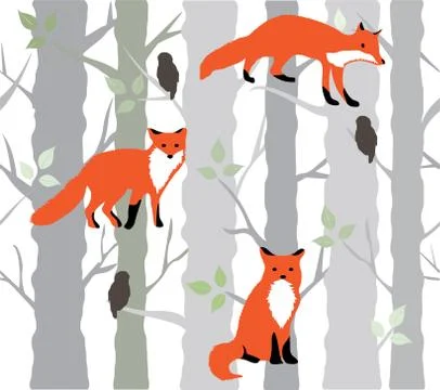 Vector Foxes and Trees Stock Illustration