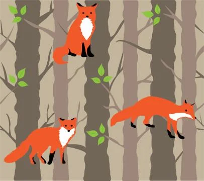 Vector Foxes and Trees Stock Illustration