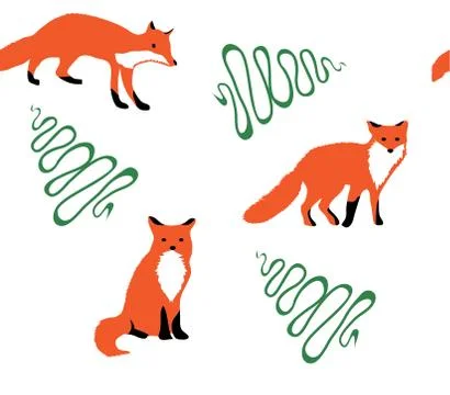 Vector Foxes and Trees Stock Illustration