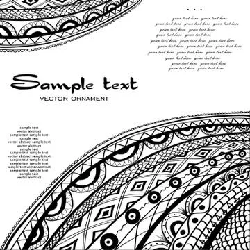 Vector frame with abstract black ornament on white background Stock Illustration