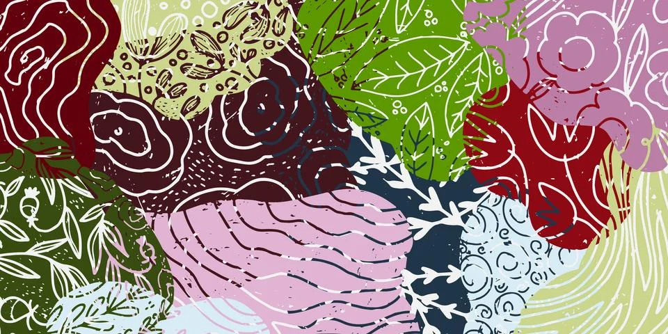 Vector frame with abstract texture spots, organic shapes, collage, patchwork. 스톡 일러스트