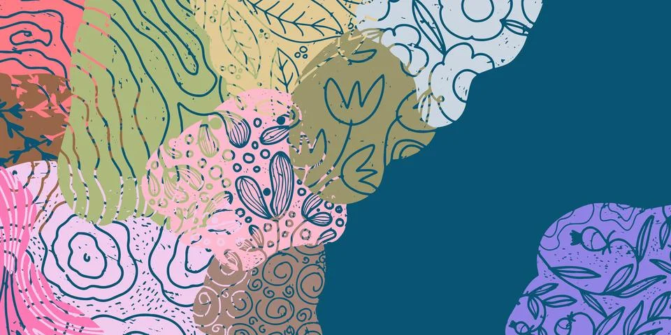 Vector frame with abstract texture spots, organic shapes, collage, patchwork. 스톡 일러스트