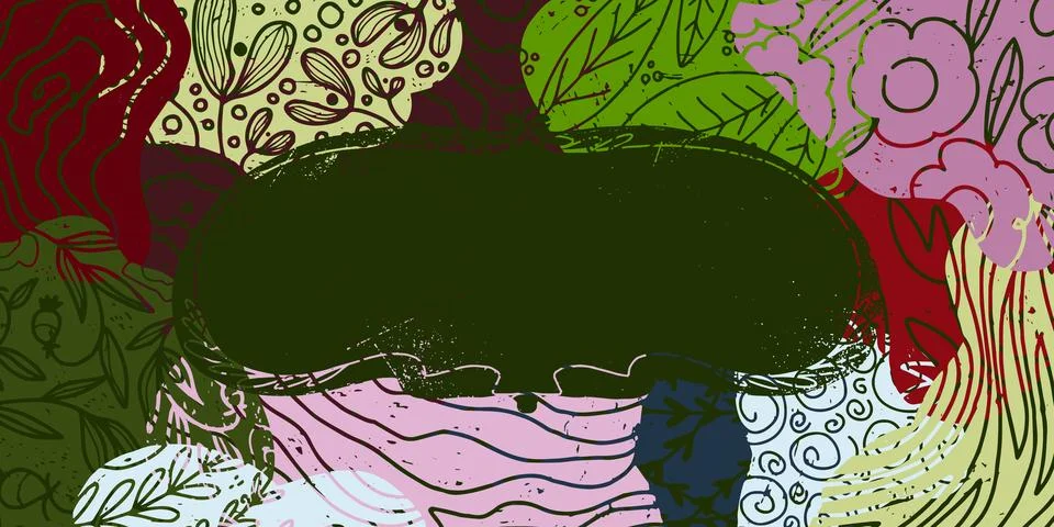 Vector frame with abstract texture spots, organic shapes, collage, patchwork. 스톡 일러스트