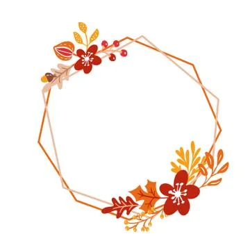 Vector frame autumn bouquet wreath. orange leaves, berries isolated on white 스톡 일러스트