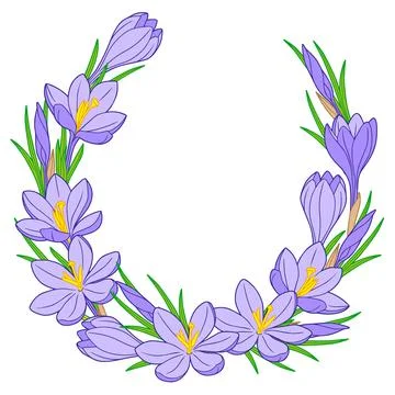 Vector frame with blue crocus flowers on a white background Stock Illustration