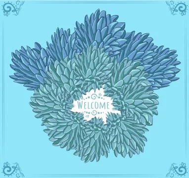 Vector frame blue echeveria plants with text Welcome Stock Illustration