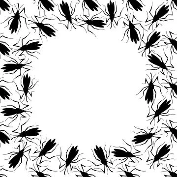 Vector frame, border from black small mosquitoes, moths or beetles in flat st Stock Illustration