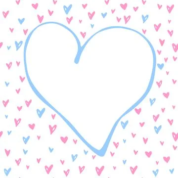 Vector frame, border from blue pink hearts. Simple romance symbol of love in  Stock Illustration