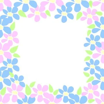 Vector frame, border with flowers in flat style. Cute simple summer backgroun Illustrazione stock