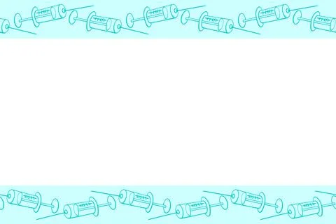 Vector frame, border made of contoured syringes. Horizontal top and bottom ed Illustrazione stock