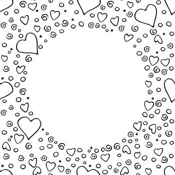 Vector frame, border from outline elements hearts points drops spirals. Simpl 스톡 일러스트