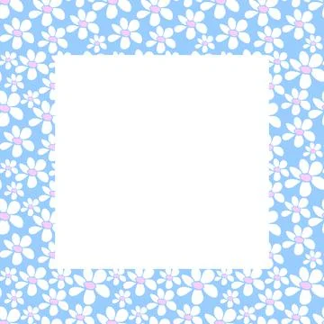 Vector frame, border with small flowers in flat style. Cute simple primitive  Stock Illustration