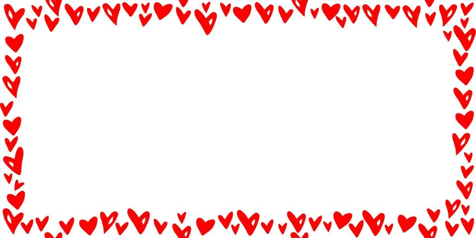 Vector frame, border from small red hearts. Simple romance symbol of love, ba 스톡 일러스트