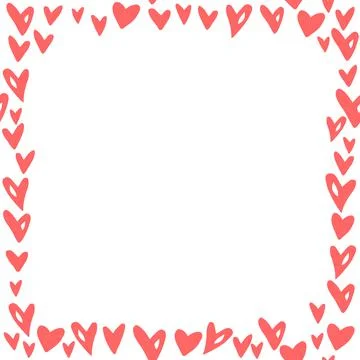 Vector frame, border from small red hearts. Simple romance symbol of love, ba Stock Illustration