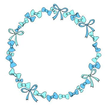 Vector frame, border, wreath from blue bows, ribbons. Simple background, deco Illustrazione stock