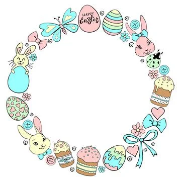 Vector frame, border, wreath from color traditional Easter elements: ornament Stock Illustration