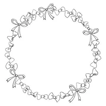 Vector frame, border, wreath from outline bows, ribbons. Simple background, d Stock Illustration