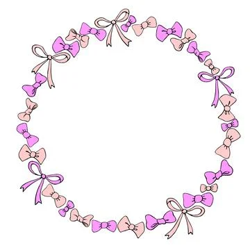 Vector frame, border, wreath from pink bows, ribbons. Simple background, deco Illustrazione stock