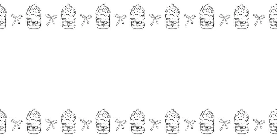 Vector frame, borders with outline outline bows, Easter cakes. Horizontal top Stock Illustration