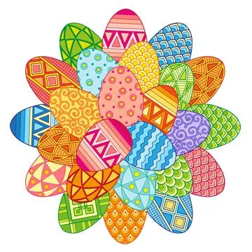 Vector frame with bright easter eggs on a white background. Happy Easter Stock Illustration