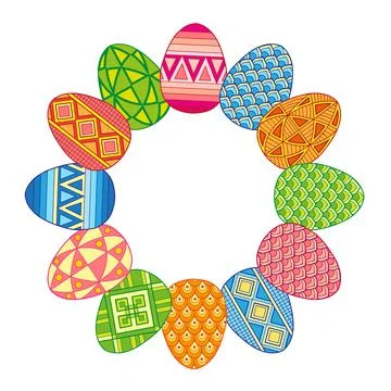 Vector frame with bright easter eggs on a white background. Happy Easter Stock Illustration