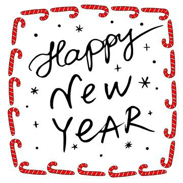Vector frame of candy cane with the inscription Happy New year and snowflakes Stock Illustration