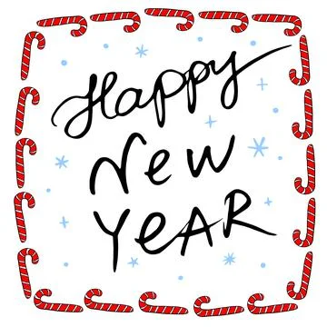 Vector frame of candy cane with the inscription Happy New year and snowflakes Stock Illustration