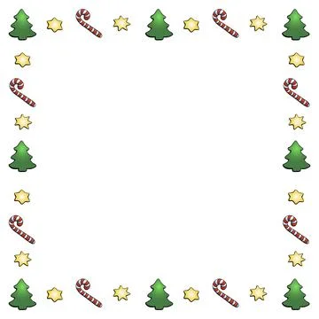 Vector frame of candy canes, stars, Christmas trees. New year Xmas backgrou.. 库存插图