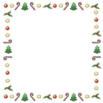 Vector frame of candy canes, stars, Christmas trees, holly berries. New year  库存插图