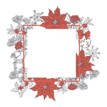 Vector frame with Christmas flowers . Illustrazione stock
