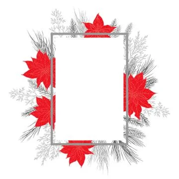 Vector frame with Christmas plants and red poinsettia. Stock Illustration