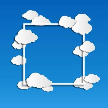 Vector frame with clouds on blue background with place for text Illustrazione stock