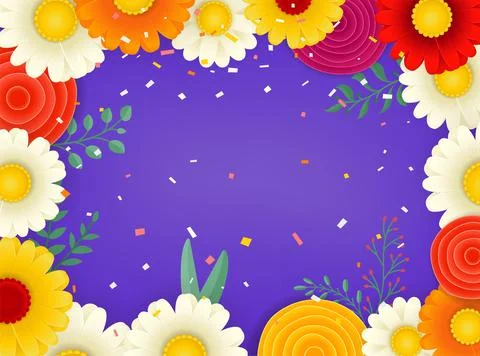 Vector frame with color flowers. Copy space for a text Stock Illustration