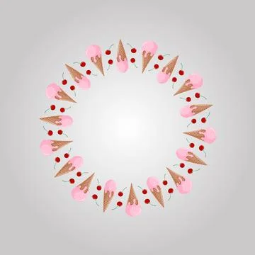 Vector frame of Cute ipink ice cream and cherry Illustrazione stock