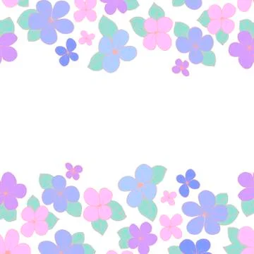 Vector frame of delicate pink and lilac flowers on a white background. For the Stock Illustration